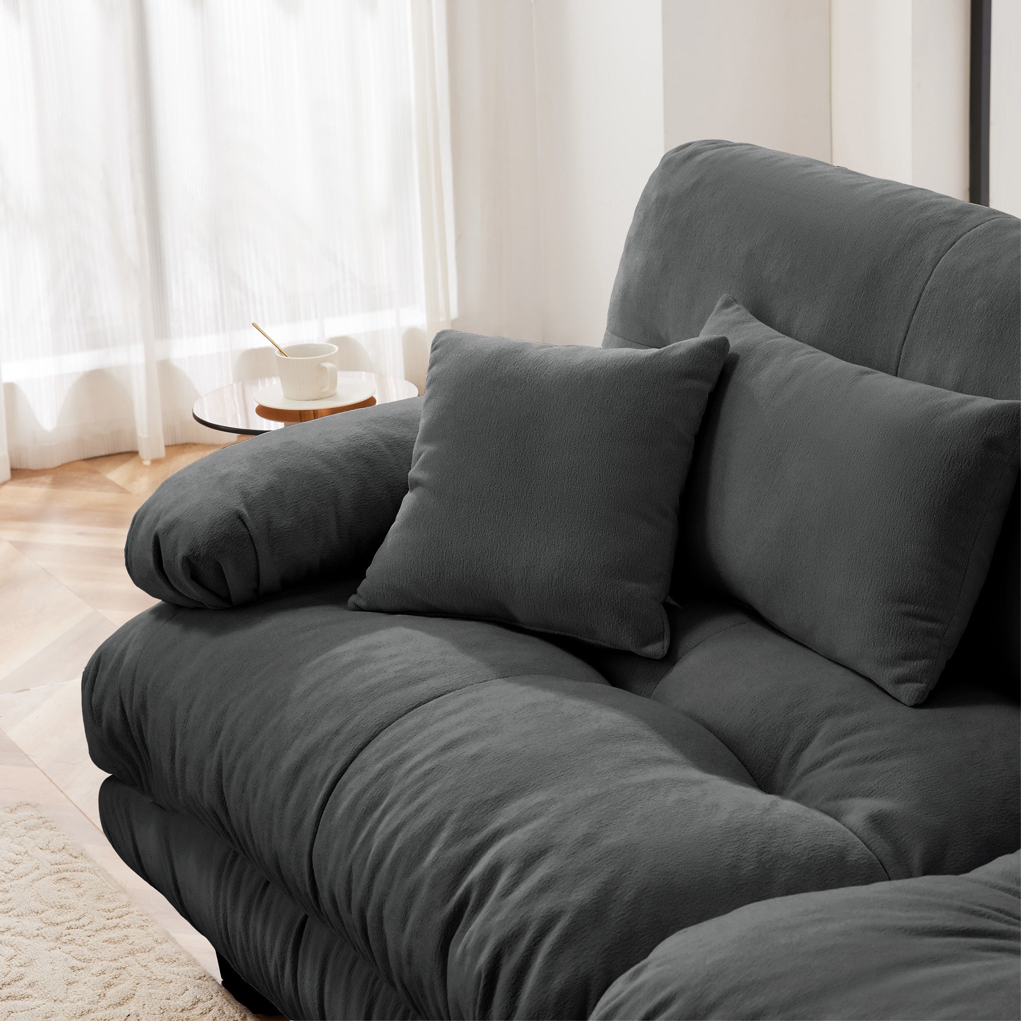Cloud Couch Sleeper Sofa for Living Room, Chenille 2 Seater sofa with 2 Lumbar pillows and 2 throw pillows , Upholstered Wide Arm Sofa with 2 Ottomans,Chenille Gray