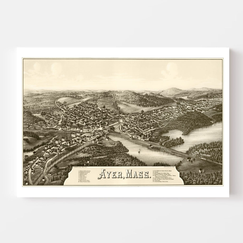 Vintage Map of Ayer, Massachusetts 1886