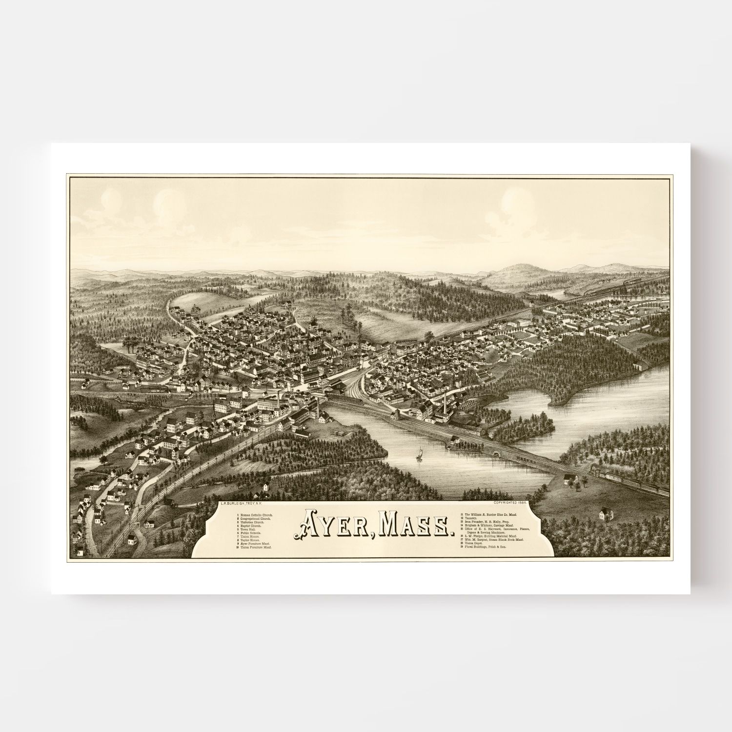Vintage Map of Ayer, Massachusetts 1886