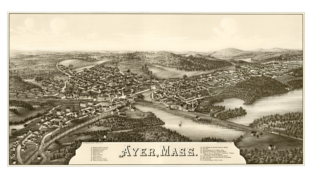 Vintage Map of Ayer, Massachusetts 1886