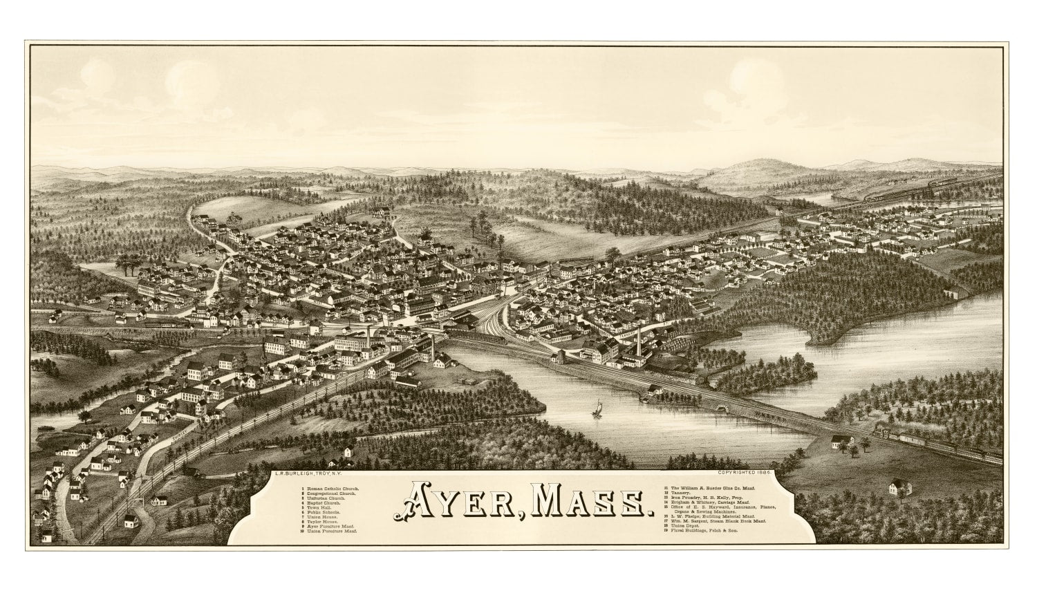 Vintage Map of Ayer, Massachusetts 1886