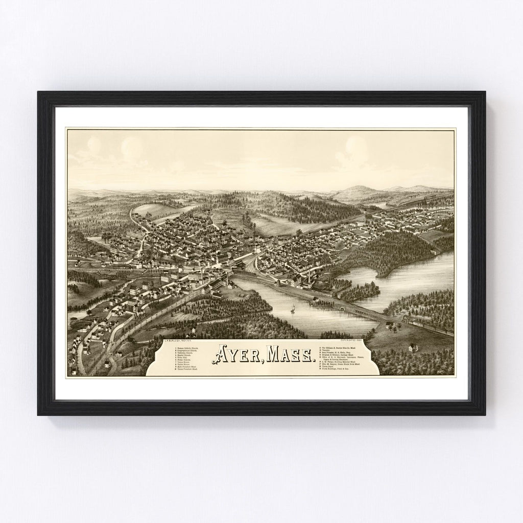 Vintage Map of Ayer, Massachusetts 1886