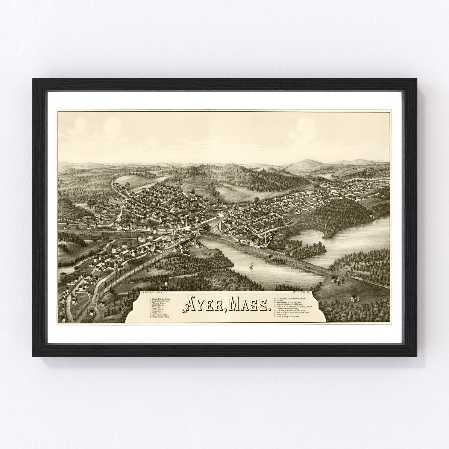 Vintage Map of Ayer, Massachusetts 1886