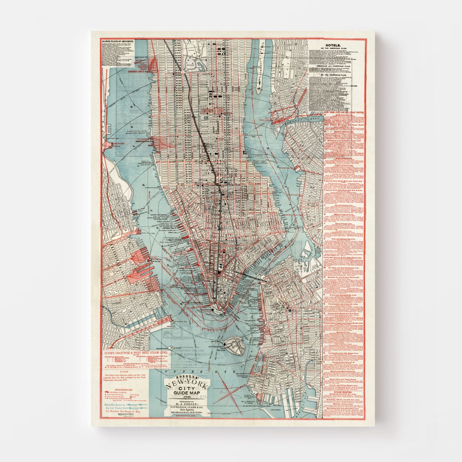 Vintage Map of New York City, New York 1880