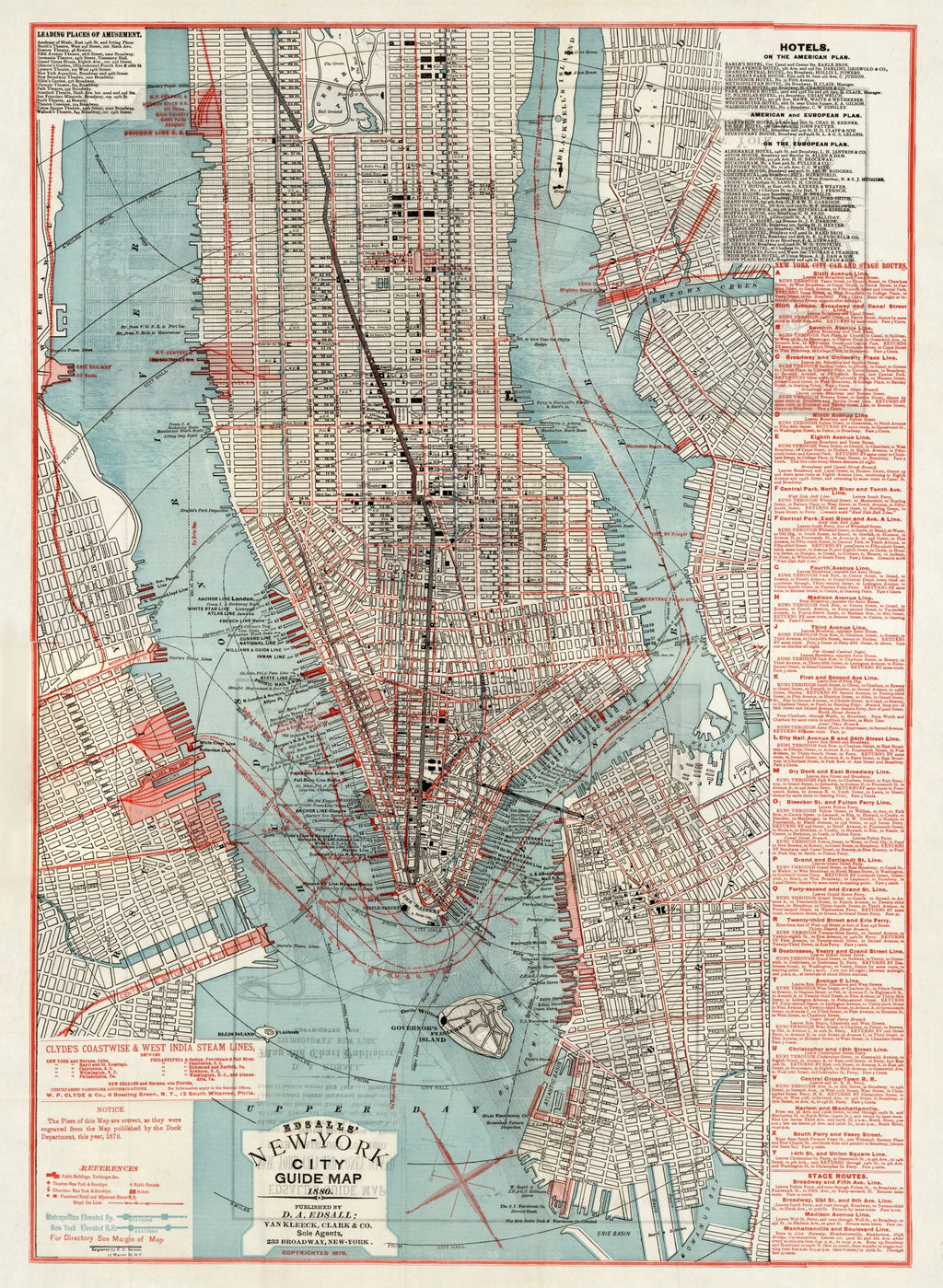 Vintage Map of New York City, New York 1880