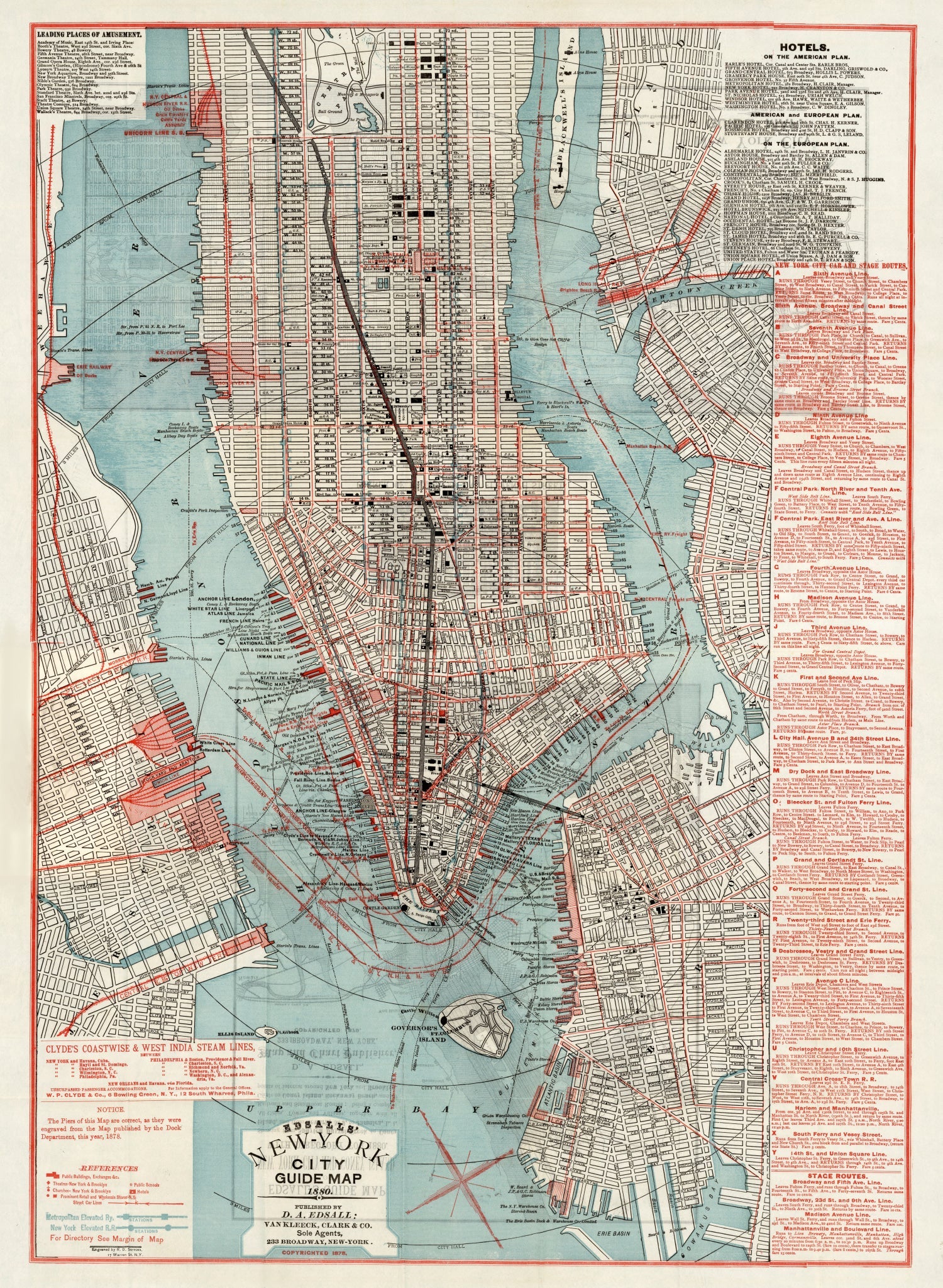 Vintage Map of New York City, New York 1880