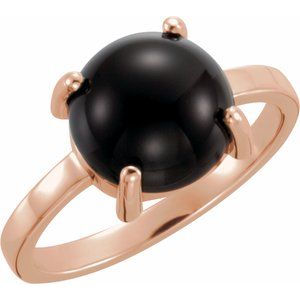 14K Rose Gold 6 mm Round Natural Black Onyx Cabochon Ring