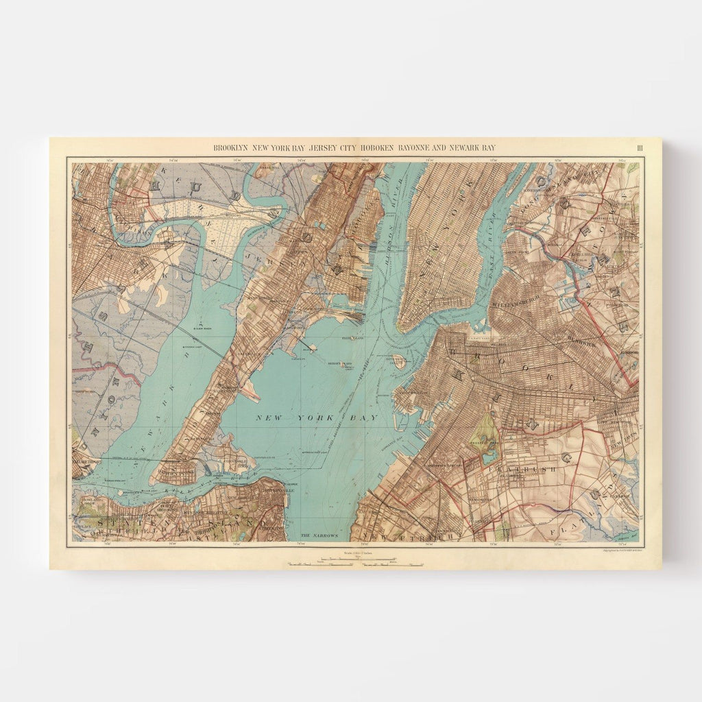 Vintage Map of New York Bay, New York 1891