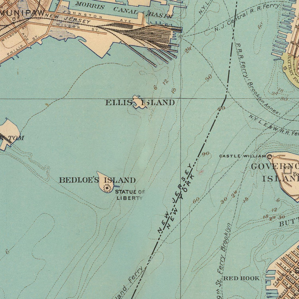 Vintage Map of New York Bay, New York 1891