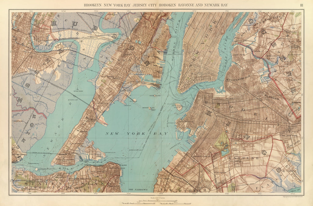 Vintage Map of New York Bay, New York 1891