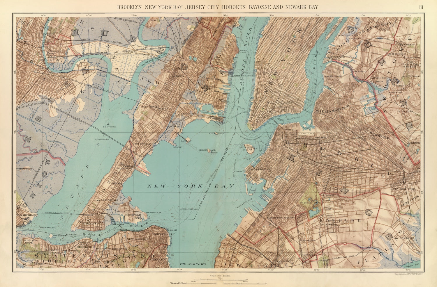 Vintage Map of New York Bay, New York 1891