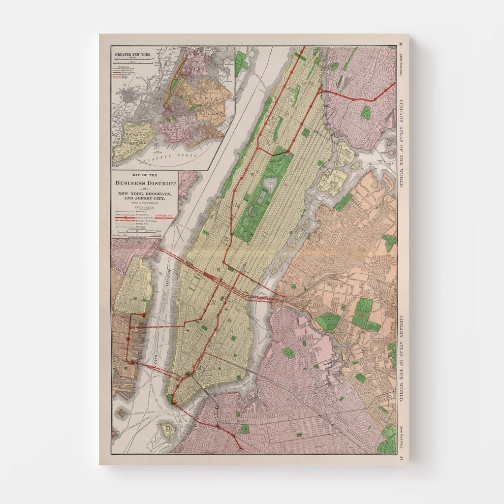 Vintage Map of New York City, New York 1911
