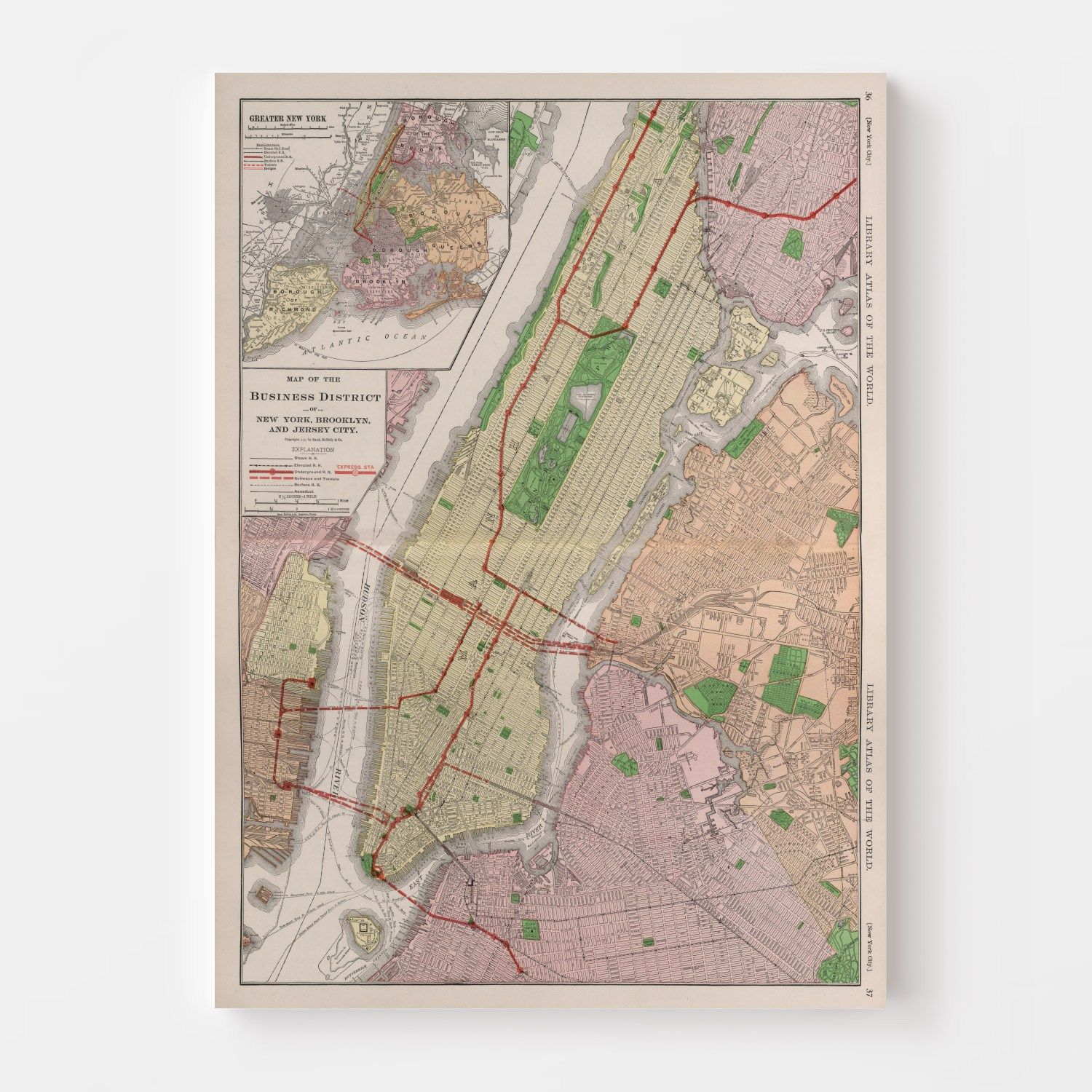 Vintage Map of New York City, New York 1911