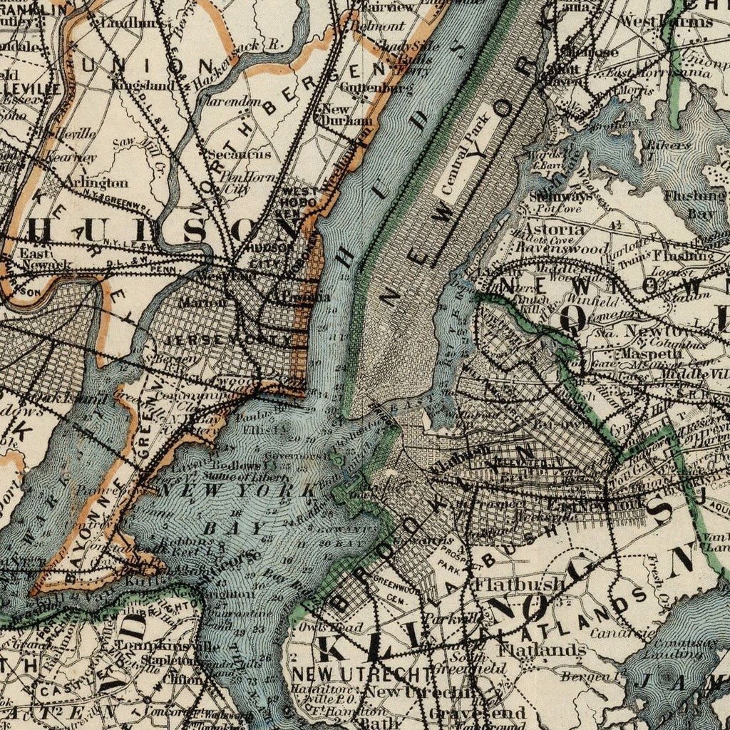 Vintage Map of New York City, New York 1891