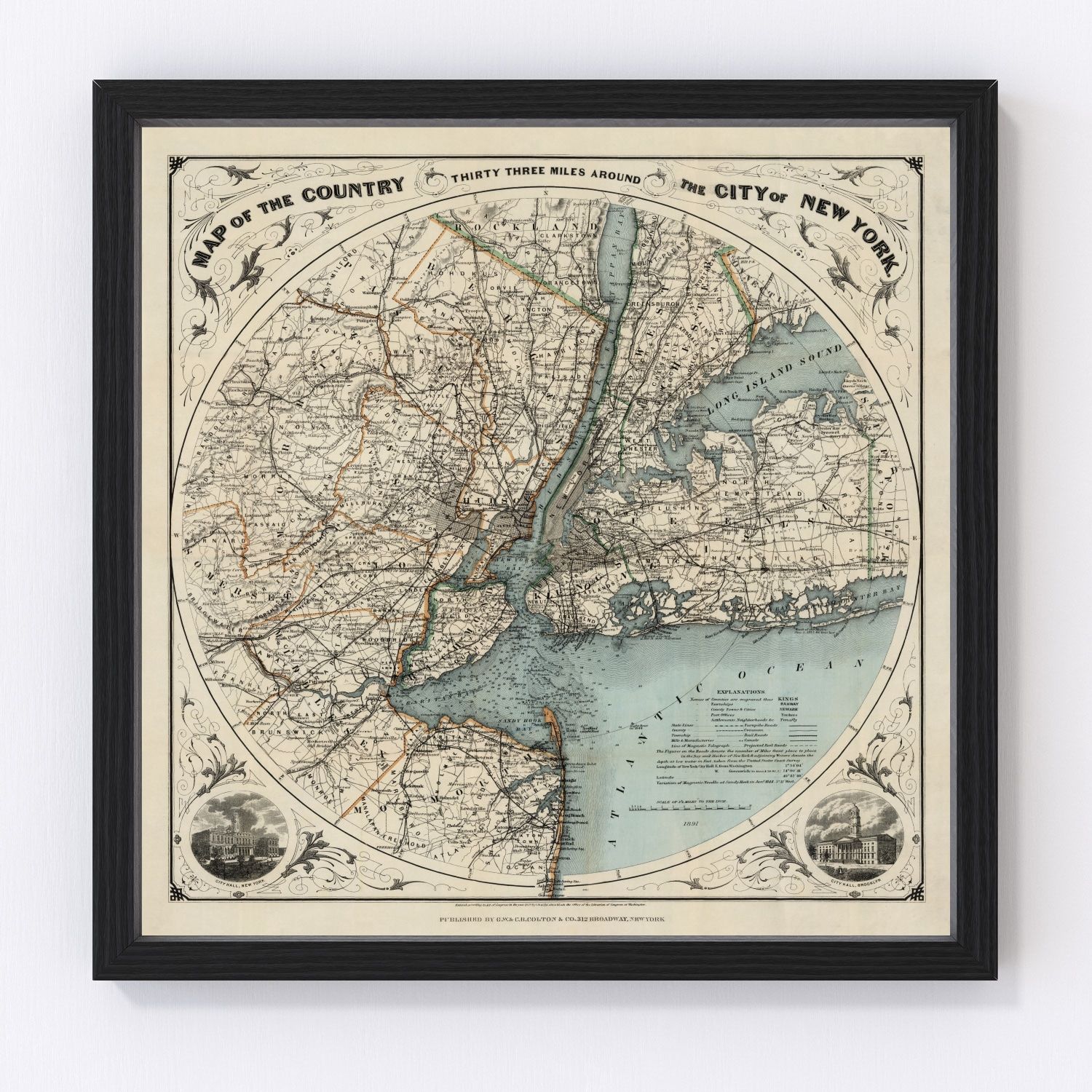 Vintage Map of New York City, New York 1891