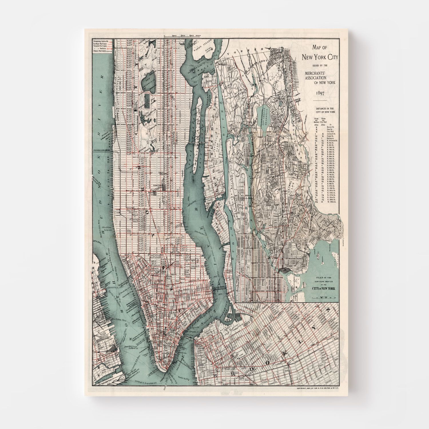 Vintage Map of New York City, New York 1897