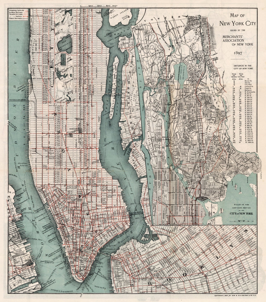Vintage Map of New York City, New York 1897