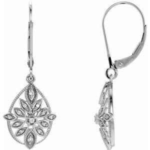 14K White Gold 1/6 CTW Natural Diamond Granulated Filigree Earrings