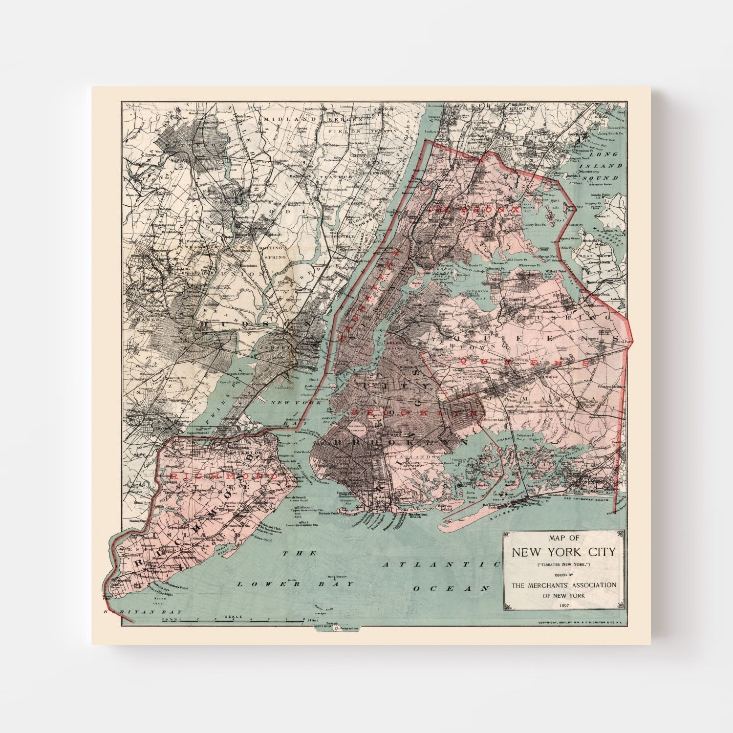 Vintage Map of New York City, New York 1897