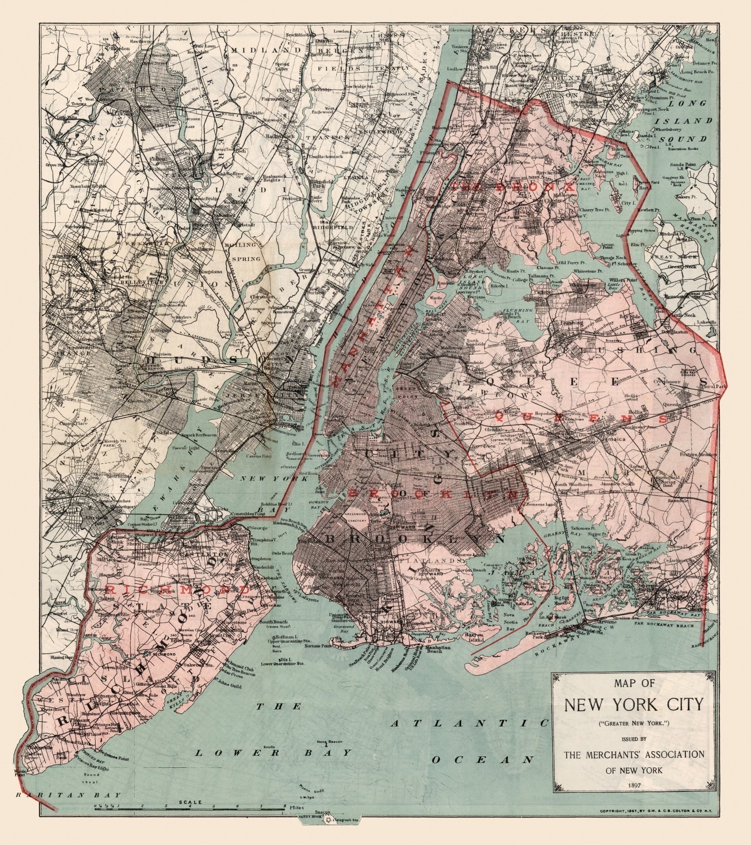 Vintage Map of New York City, New York 1897
