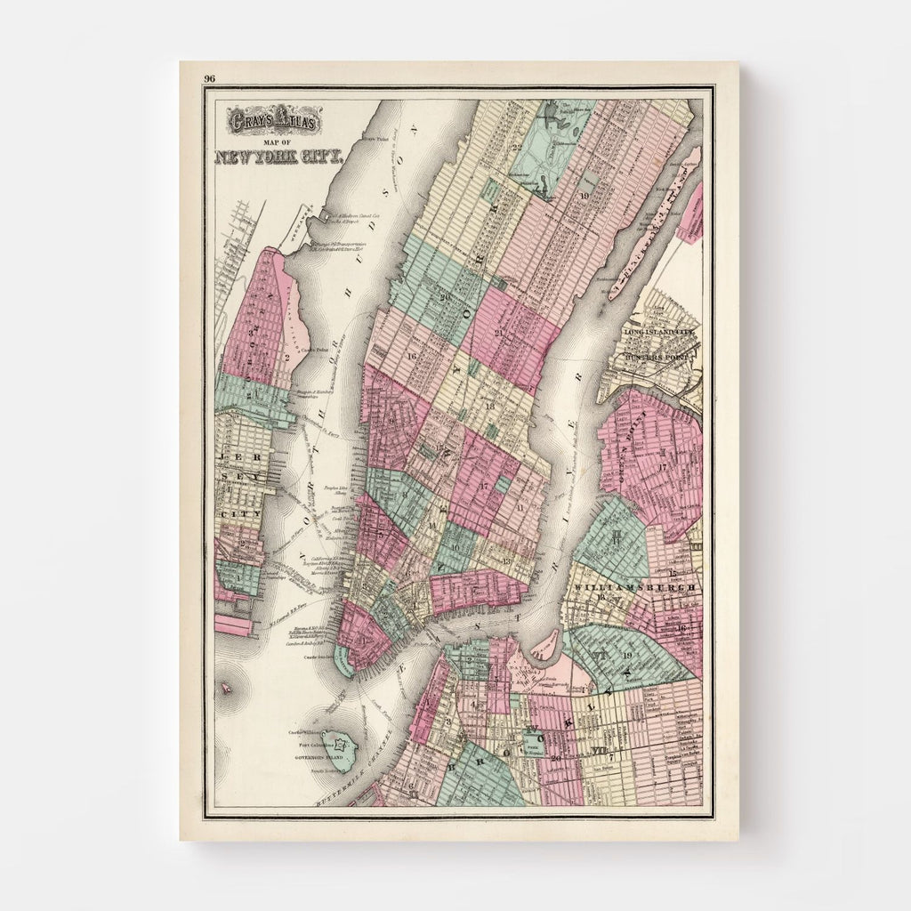 Vintage Map of New York City, New York 1873
