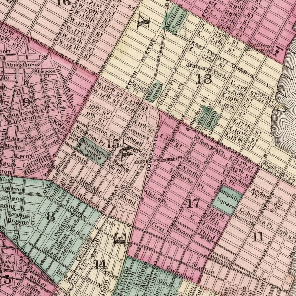Vintage Map of New York City, New York 1873