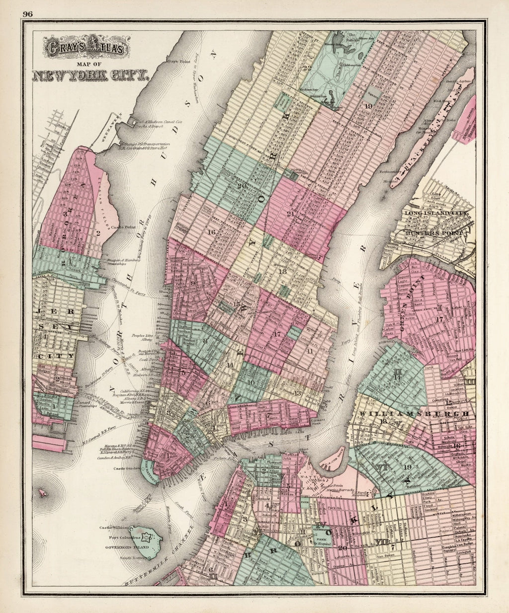 Vintage Map of New York City, New York 1873