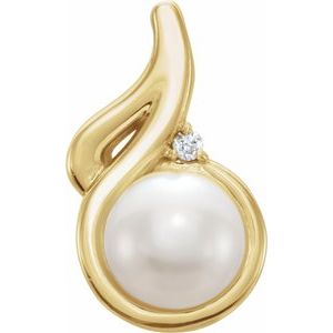 14K Yellow Gold Cultured White Freshwater Pearl & .015 CT Natural Diamond Pendant