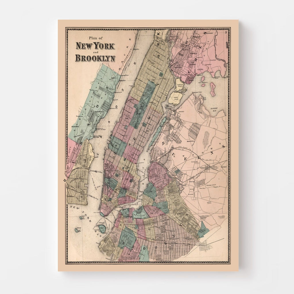 Vintage Map of Brooklyn, New York 1867