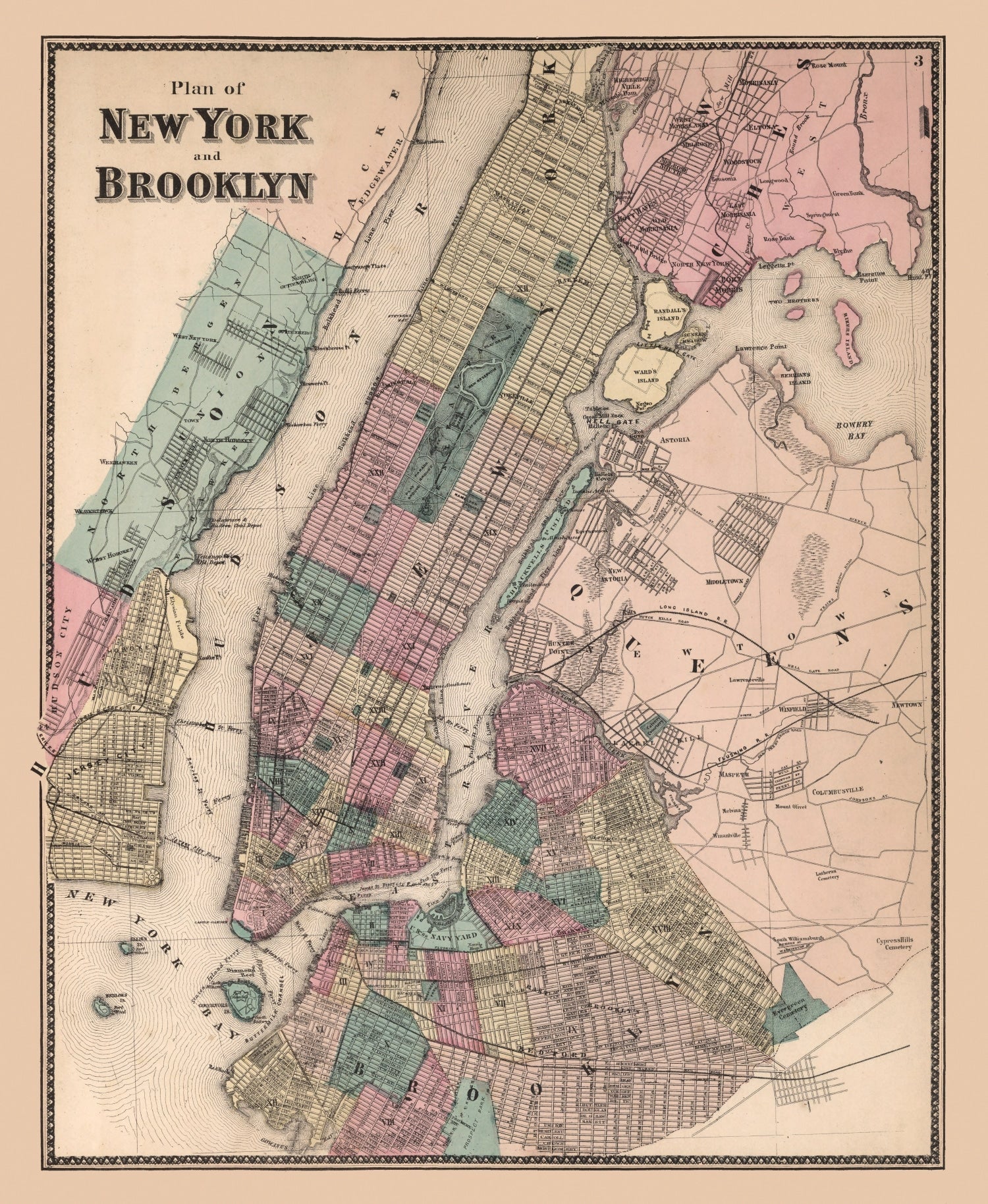 Vintage Map of Brooklyn, New York 1867