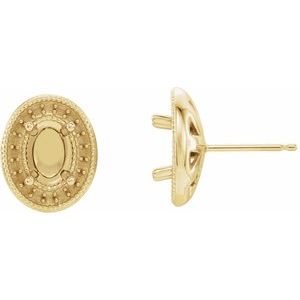14K Yellow Gold 7x5 mm Oval 4-Prong Halo-Style Earring Mounting