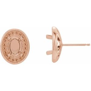 14K Rose Gold 6x4 mm Oval 4-Prong Halo-Style Earring Mounting