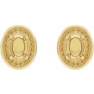 14K Yellow Gold 7x5 mm Oval 4-Prong Halo-Style Earring Mounting – image 2
