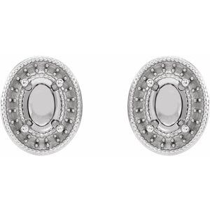 Sterling Silver 7x5 mm Oval 4-Prong Halo-Style Earring Mounting – image 2