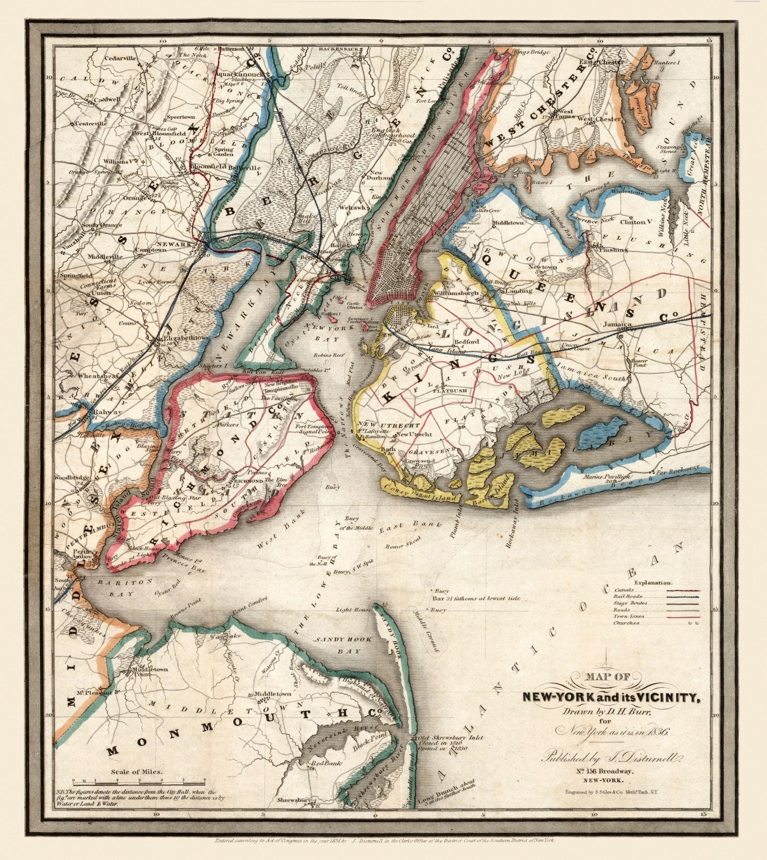Vintage Map of New York City, New York 1836