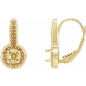 14K Yellow Gold Round Accented Milgrain Halo-Style Dangle Earring Mounting