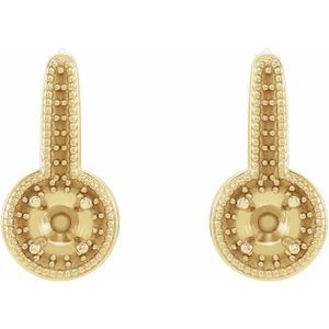 14K Yellow Gold Round Accented Milgrain Halo-Style Dangle Earring Mounting – image 2