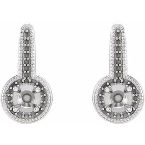 14K White Gold Round Accented Milgrain Halo-Style Dangle Earring Mounting – image 2