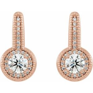 14K Rose Gold 5/8 CTW Natural Diamond Halo-Style Dangle Earrings