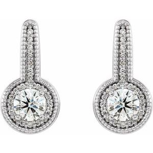 14K White Gold 5/8 CTW Natural Diamond Halo-Style Dangle Earrings – image 2