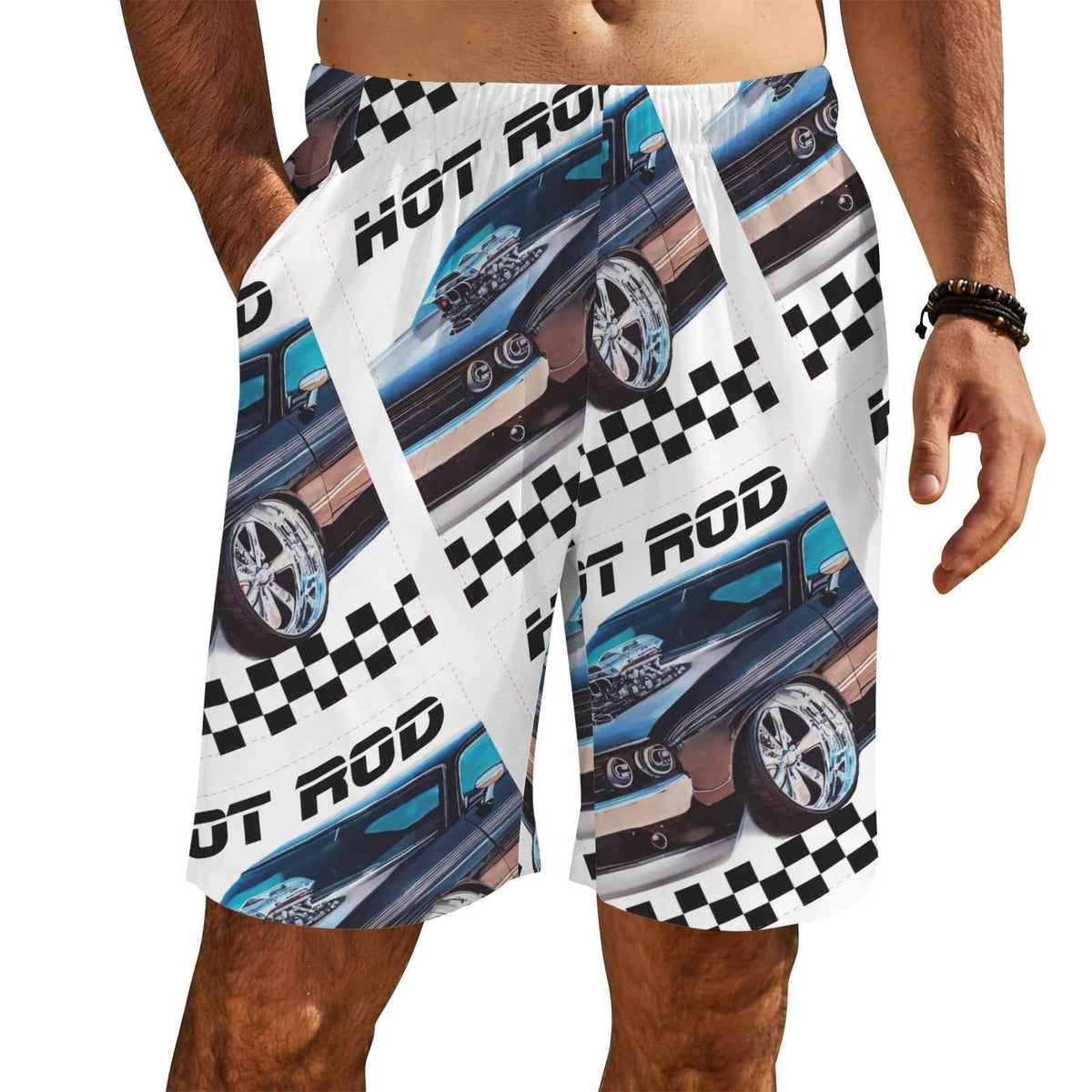 Hot Rod Muscle Car Men's All Over Print Elastic Beach Shorts