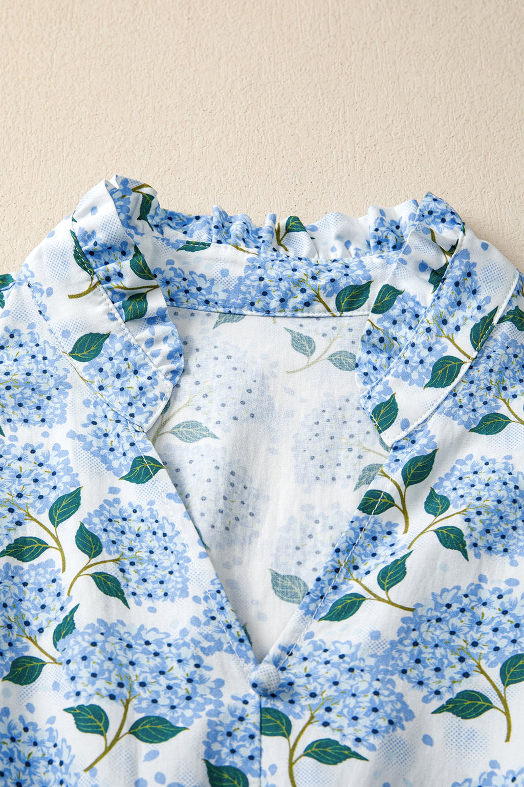 Floral Hydrangea Ruffle Trim Flutter Sleeve Maxi Dress