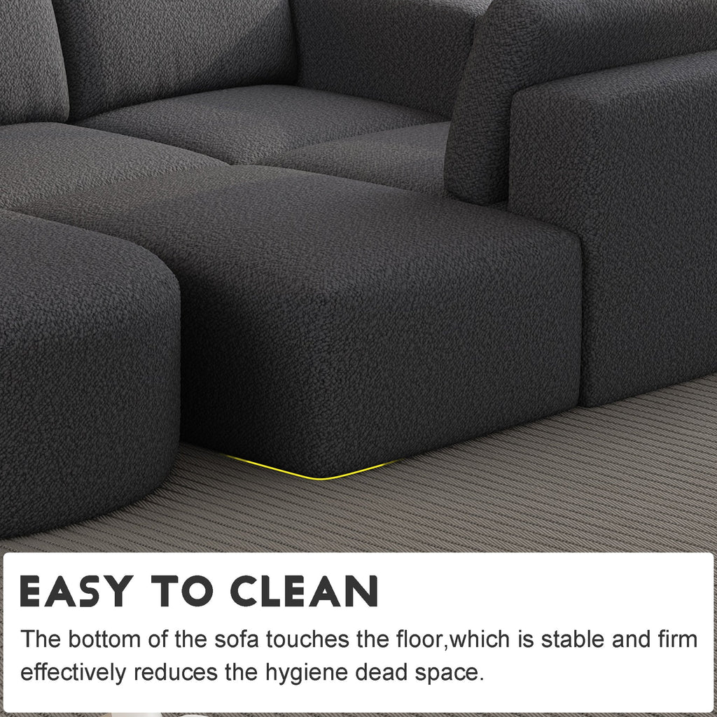 104.32*70.86 Modular Sectional Sofa Sleeper Couch, Sectional Sofa with Chaise and Ottoman, Convertible U Shaped Modular Sofa Set. Compressed sponge, Dark Grey (Combo A+B+C+D)