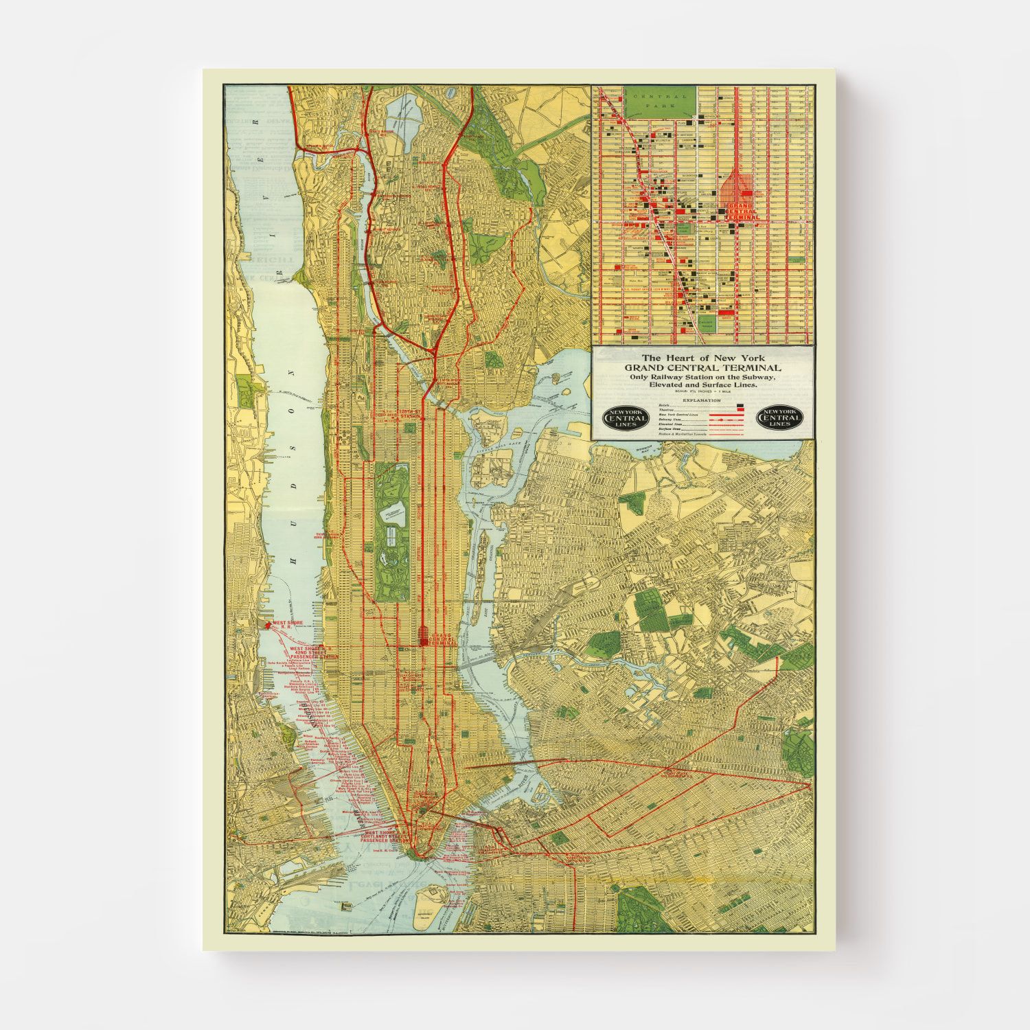 Vintage Map of New York City, New York 1918