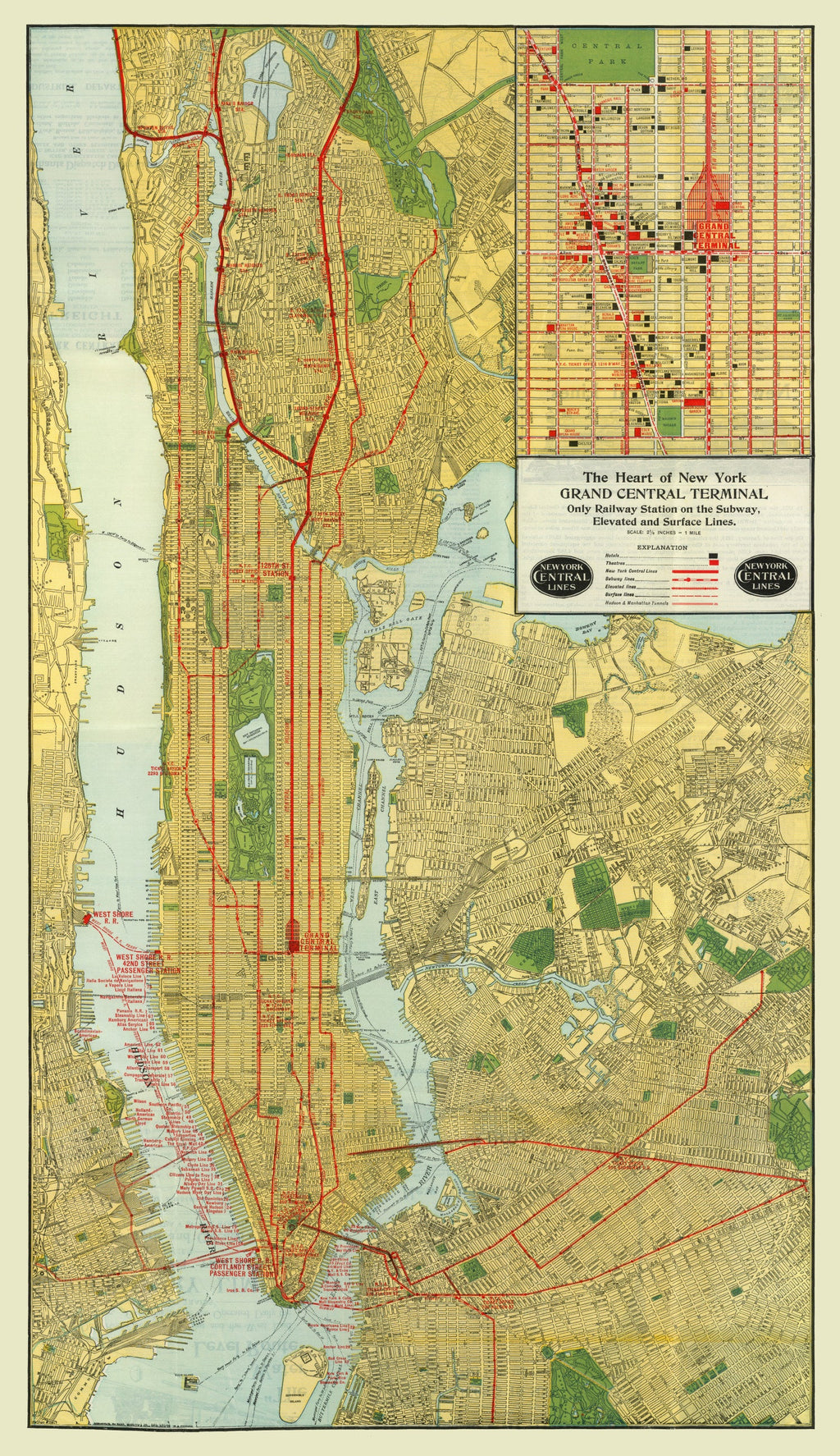 Vintage Map of New York City, New York 1918
