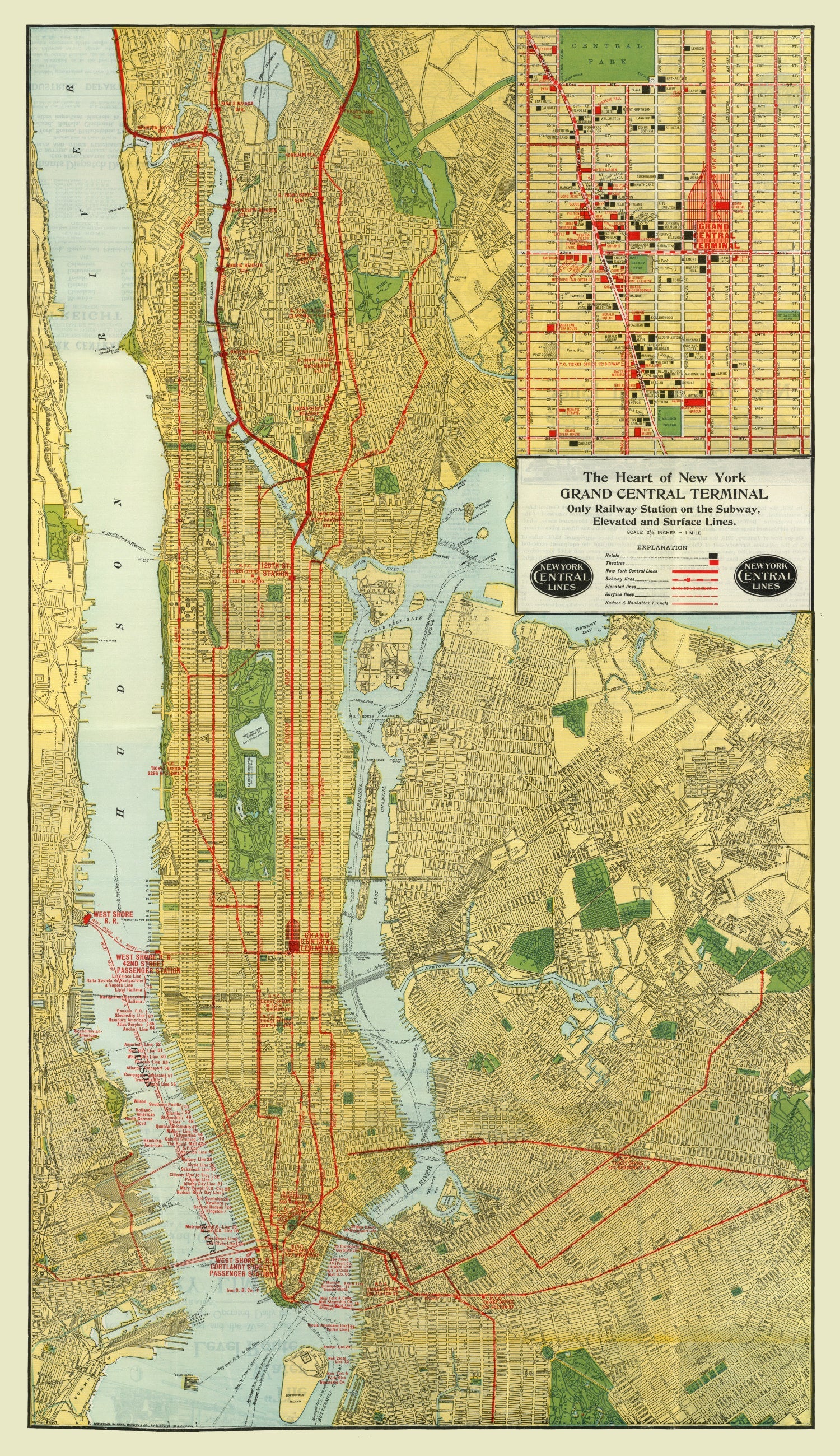 Vintage Map of New York City, New York 1918