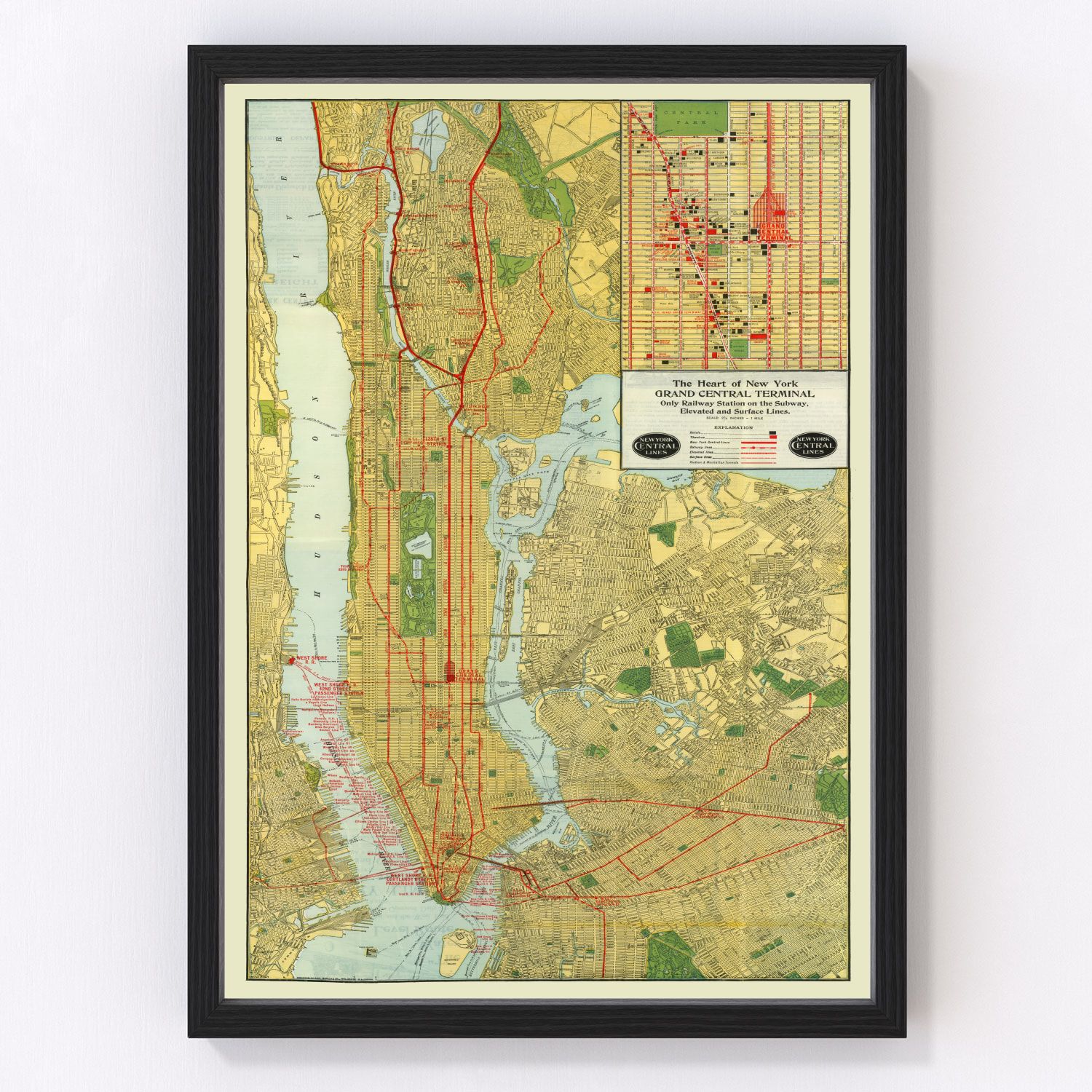 Vintage Map of New York City, New York 1918