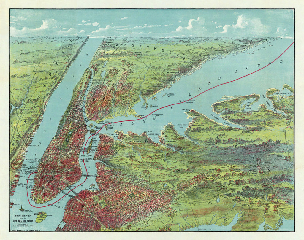 Vintage Map of Long Island, New York 1909