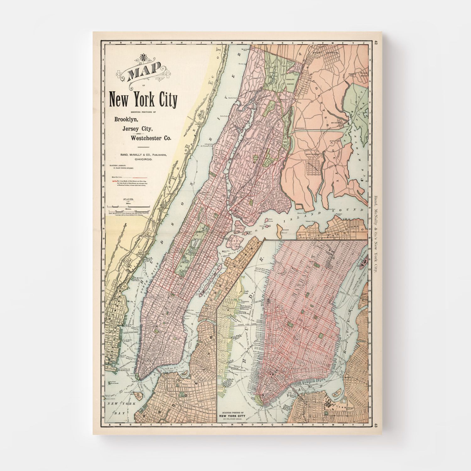 Vintage Map of New York City, New York 1892