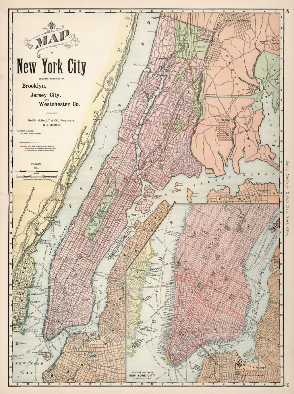 Vintage Map of New York City, New York 1892